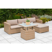 LOUNGEGARNITUR 2-teilig  215/140 cm  Stahl  - Naturfarben, MODERN, Glas/Kunststoff (215/140cm) - Gardenson