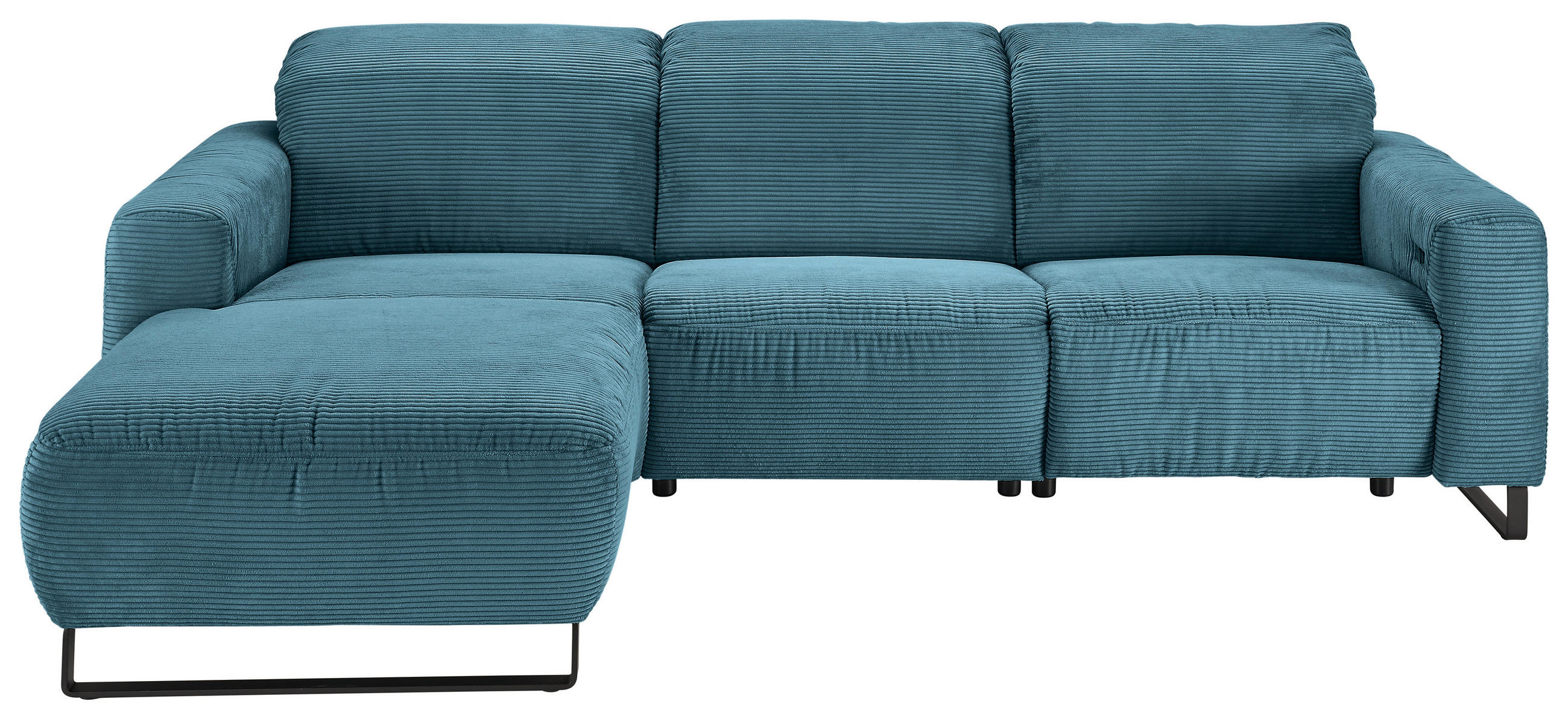 ECKSOFA Petrol Cord Rücken echt, Relaxfunktion, Kopfteilverstellung  - Petrol/Schwarz, KONVENTIONELL, Textil/Metall (180/266cm) - Hom`in