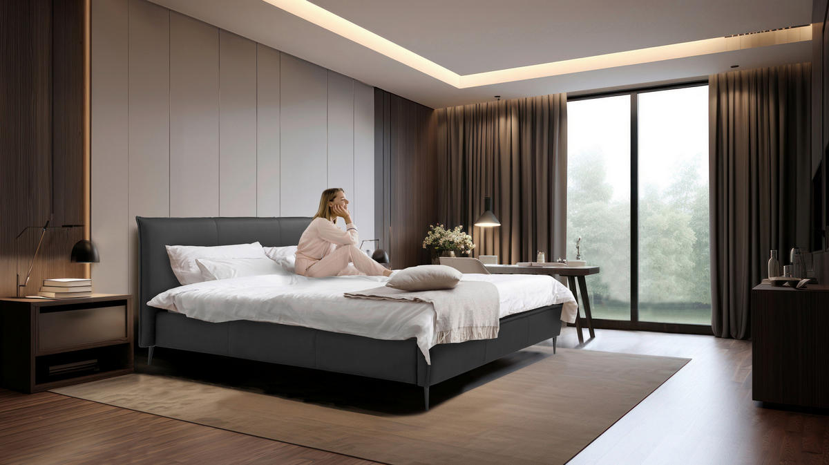 POLSTERBETT 140/200 cm,  in Anthrazit, gepolstertes Kopfteil,  - Anthrazit/Schwarzchrom, KONVENTIONELL, Leder/Metall (140/200cm) - Esposa