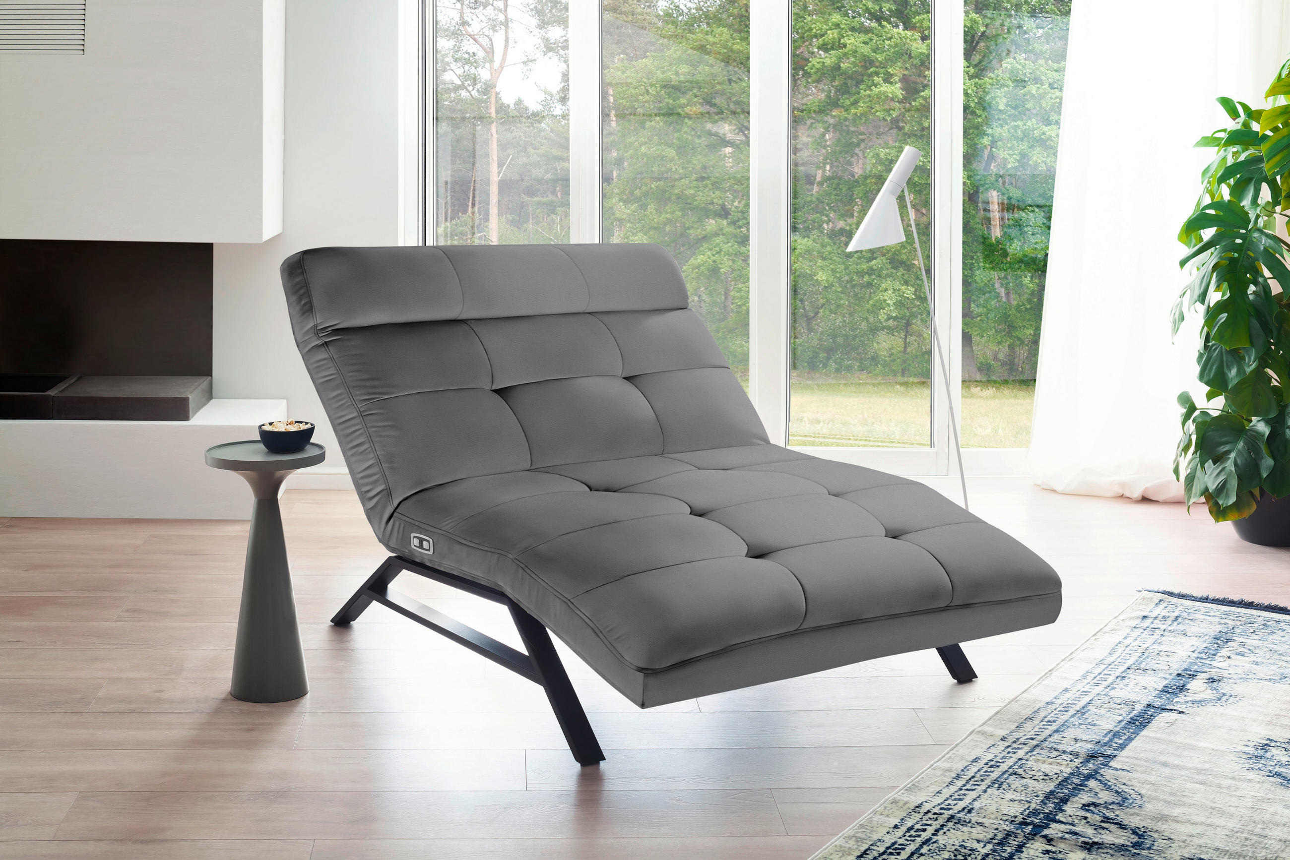 Liege mit motorischer Relaxfkt Echtleder Grau  - Schwarz/Grau, Design, Leder/Metall (120/54-113/158-198cm) - Pure Home Lifestyle