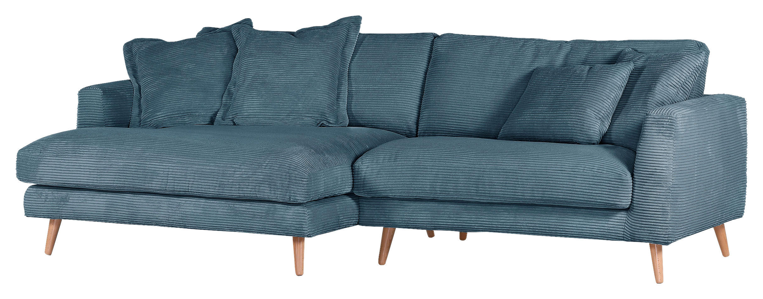 ECKSOFA in Cord Petrol 140/270 cm - Petrol/Naturfarben, ROMANTIK / LANDHAUS, Holz/Textil (140/270cm) - Landscape
