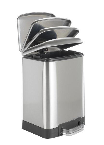 TRETEIMER 6 l  Metall  - Edelstahlfarben/Schwarz, Basics, Kunststoff/Metall (23/32/22,5cm) - Wenko