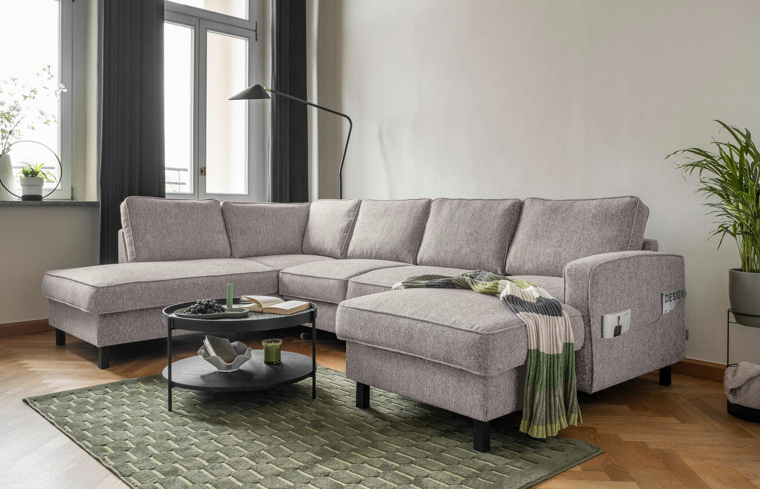 SOFFA i struktur gråvit  - gråvit/svart, trä/textil (198/298/148cm) - MID.YOU