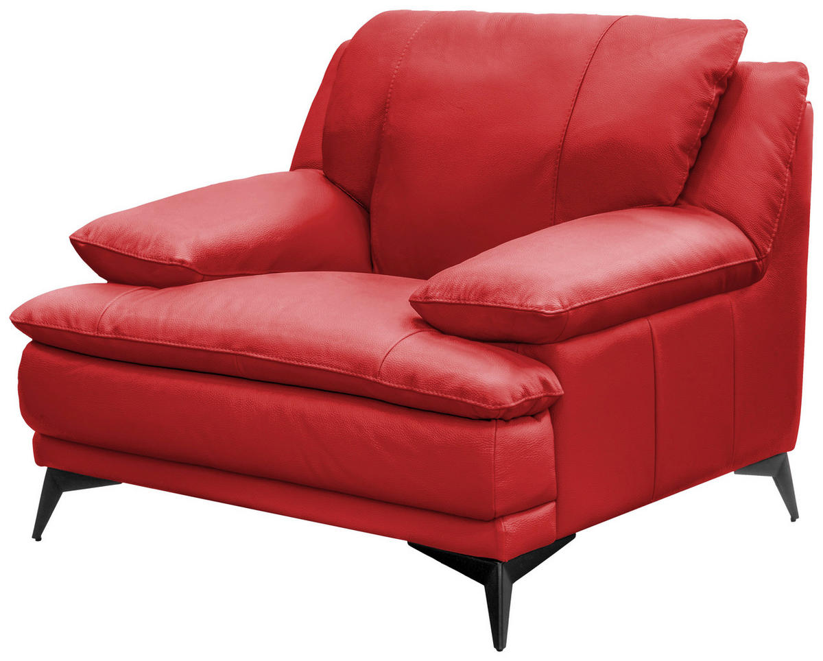 SESSEL in Echtleder Rot  - Rot/Schwarz, Design, Leder/Metall (115/92/98cm) - Novel