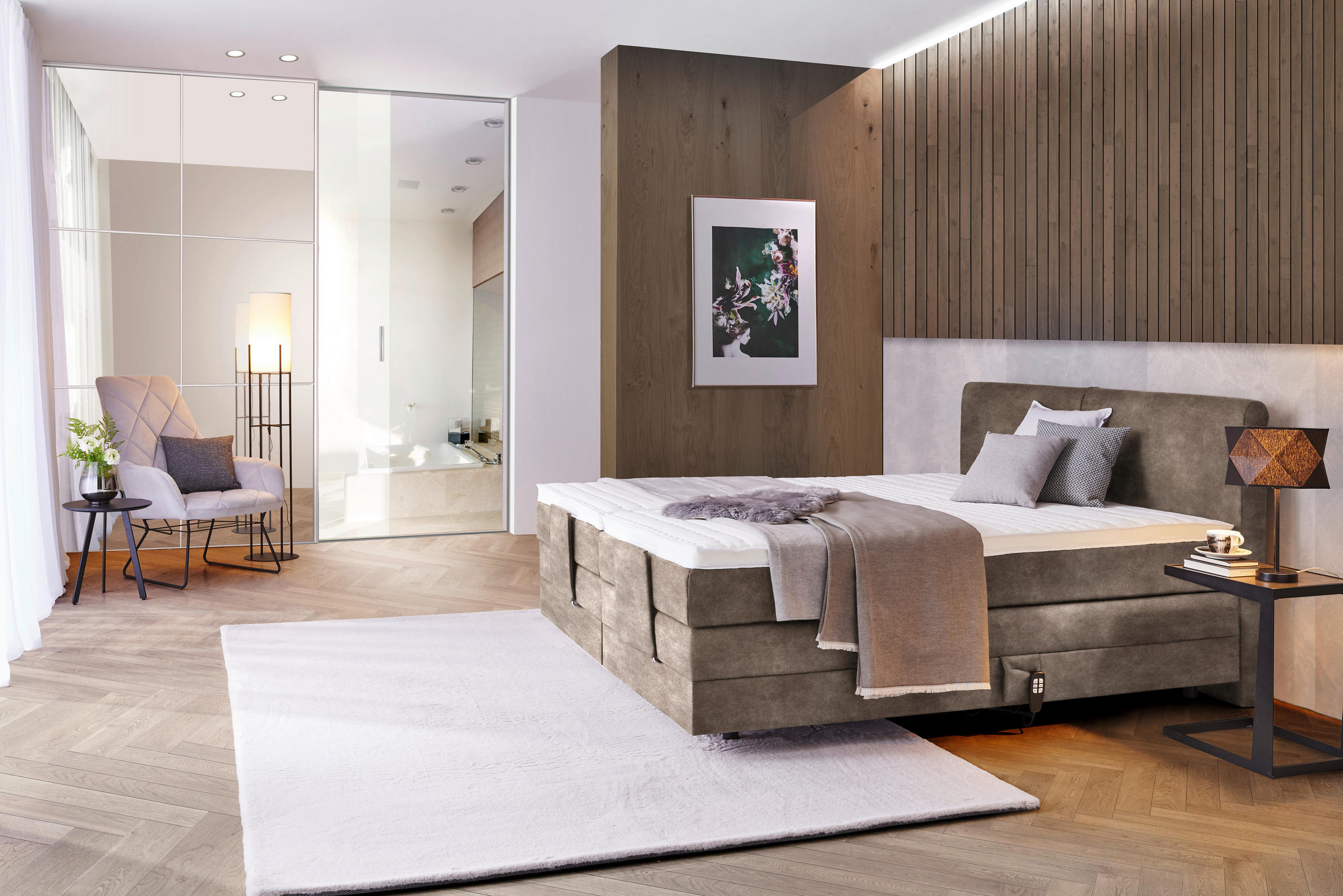 BOXSPRINGBETT 160/200 cm  in Taupe  - Taupe/Schwarz, Design, Kunststoff/Textil (160/200cm) - Hom`in