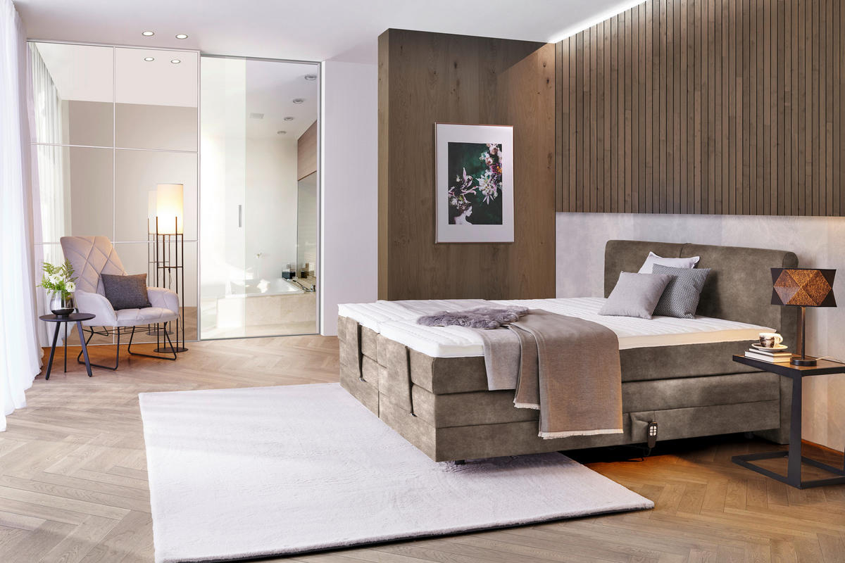 BOXSPRINGBETT 160/200 cm  in Taupe  - Taupe/Schwarz, Design, Kunststoff/Textil (160/200cm) - Hom`in