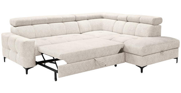 ECKSOFA in Struktur Creme  - Creme/Schwarz, MODERN, Textil/Metall (254/212cm) - Carryhome