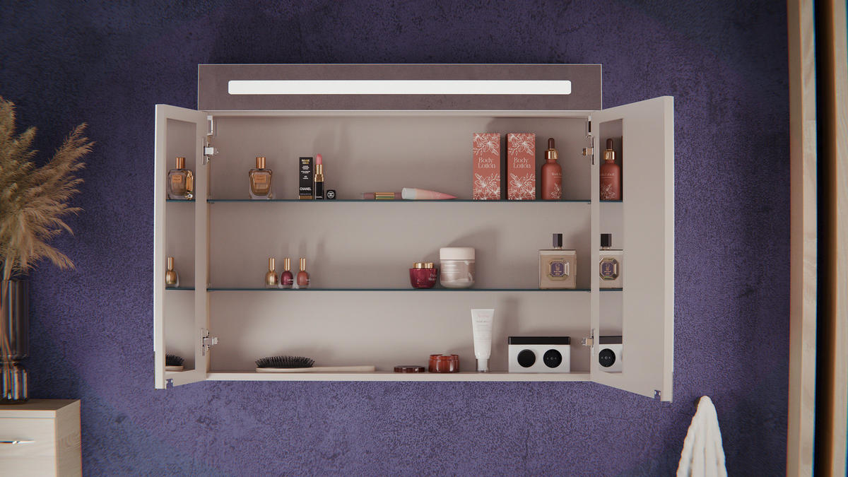 BADEZIMMER 3-teilig  in 90 cm  - Chromfarben/Eschefarben, MODERN, Glas/Holzwerkstoff (90cm) - MID.YOU