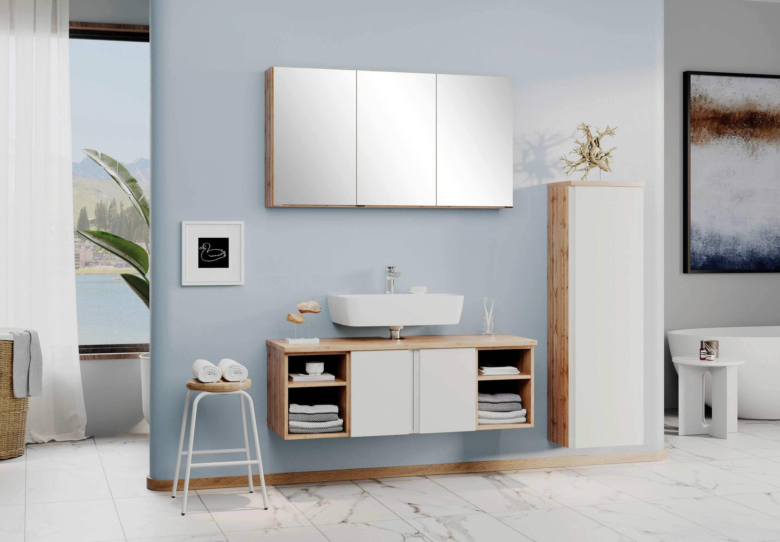 ARMOIRE À MIROIR 120/64/20 cm - chêne wotan, Modern, verre/matériau de bois (120/64/20cm) - Held