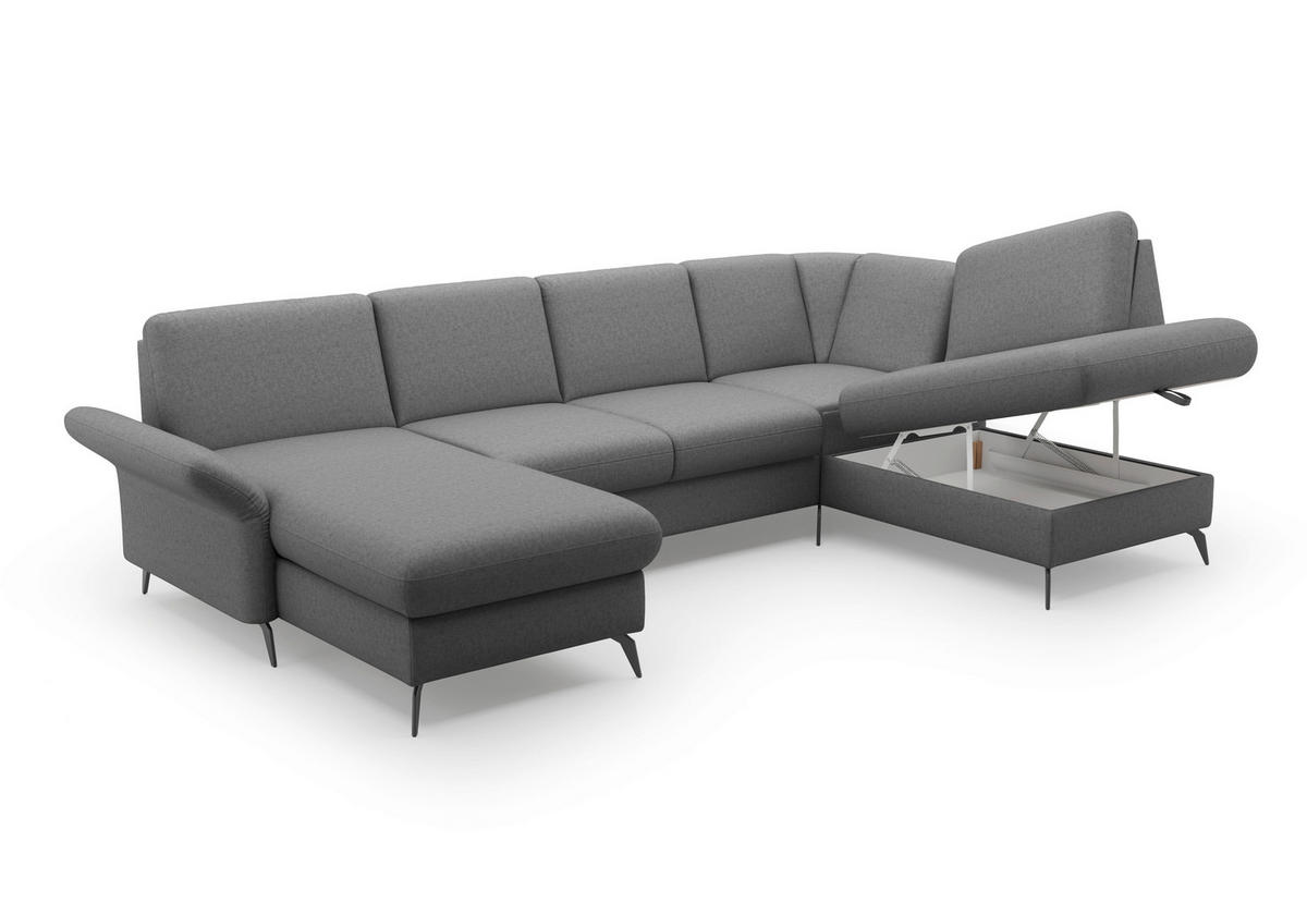 WOHNLANDSCHAFT Dunkelgrau Flachgewebe  - Dunkelgrau/Schwarz, KONVENTIONELL, Textil/Metall (164/314/195cm) - Sit & More