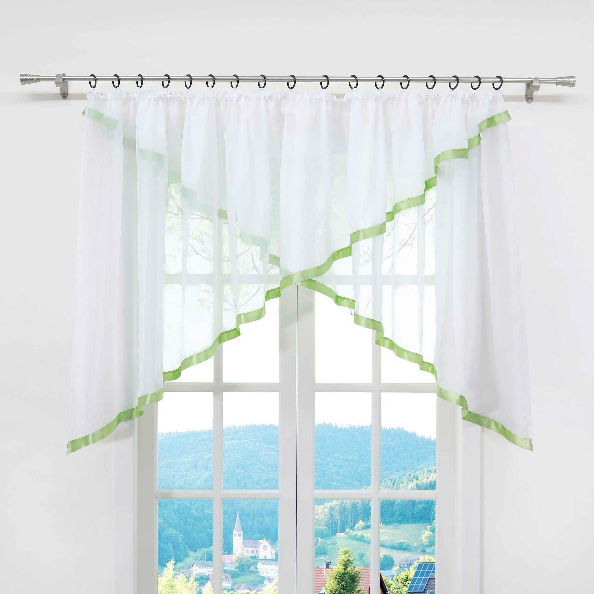 SCHEIBENGARDINE   300/100 cm   - Weiß/Grün, Basics, Textil (300/100cm)