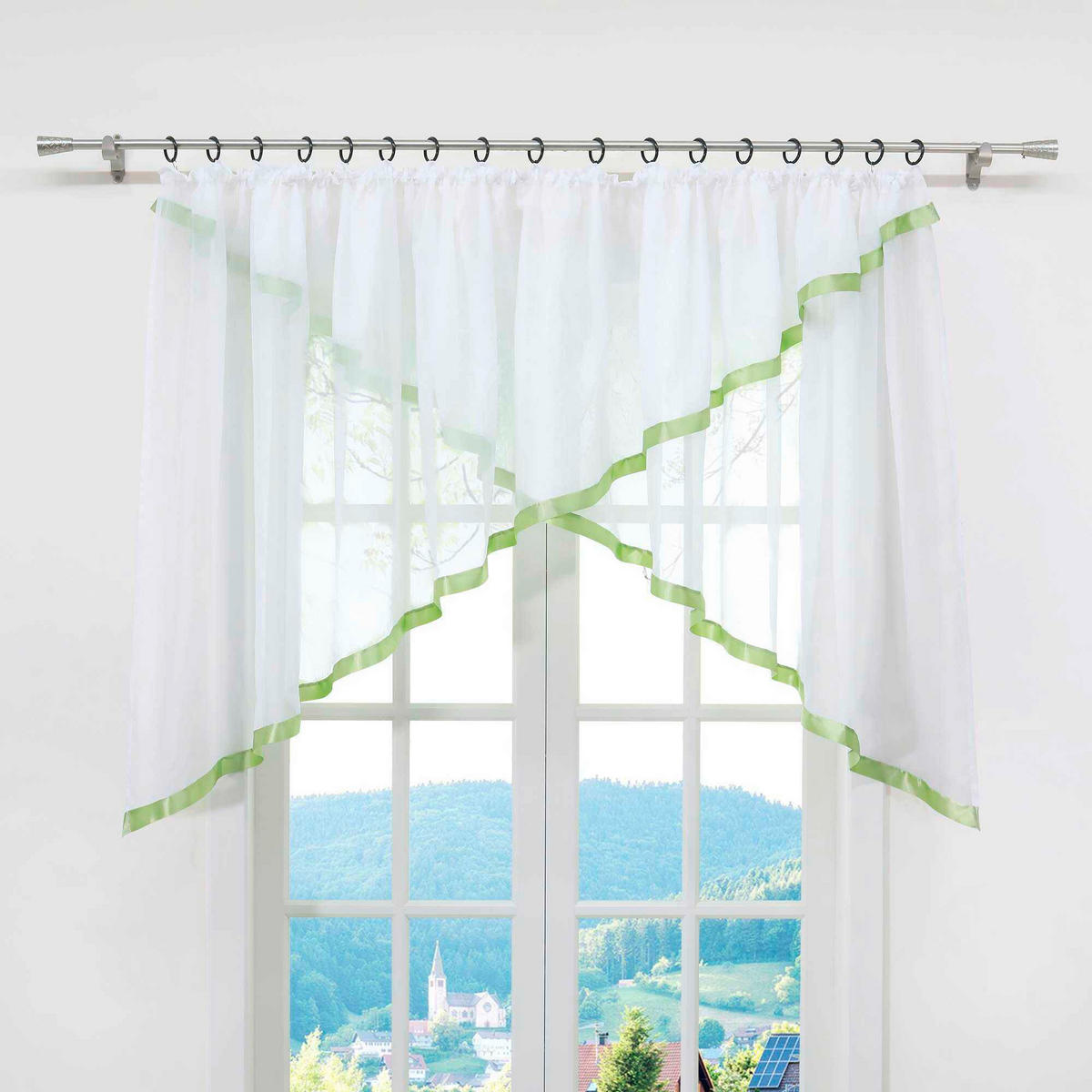 SCHEIBENGARDINE   300/100 cm   - Weiß/Grün, Basics, Textil (300/100cm)