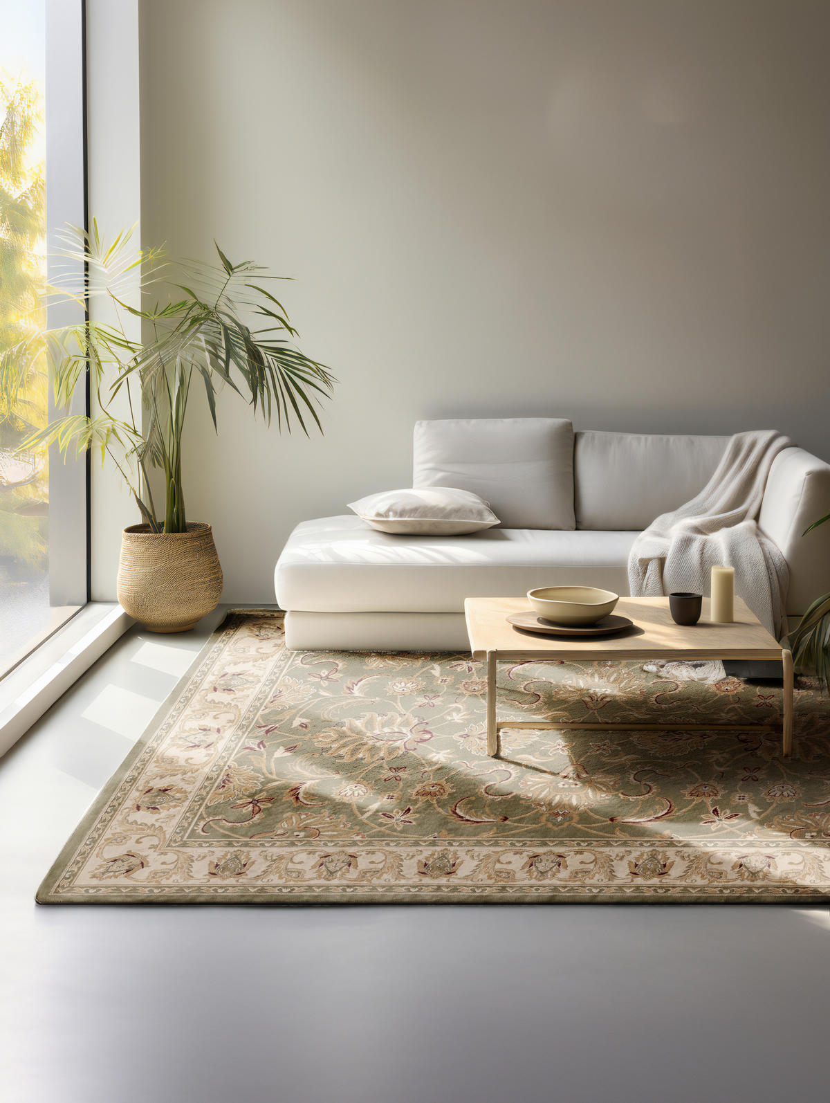 VINTAGE-TEPPICH 160/235 cm Herat Creme, Olivgrün  - Creme/Olivgrün, Basics, Kunststoff/Textil (160/235cm)