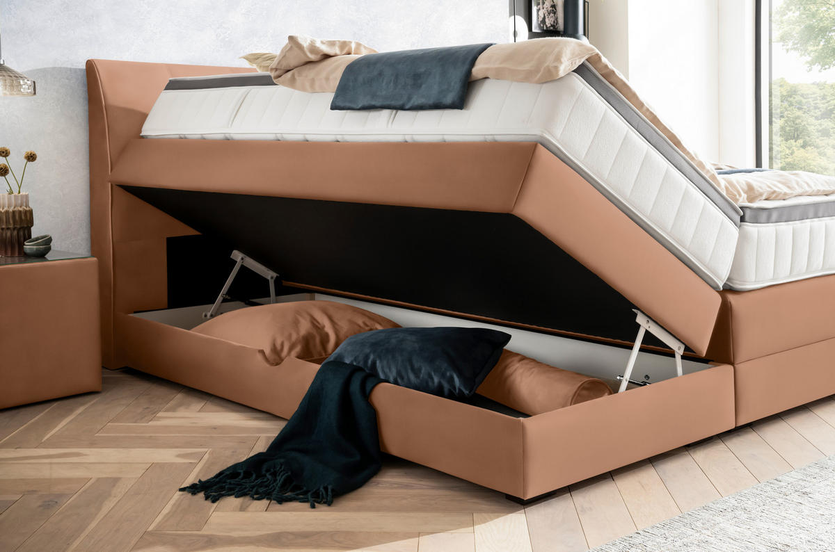 BOXSPRINGBETT 160/200 cm  in Cognac  - Wengefarben/Cognac, KONVENTIONELL, Holz/Textil (160/200cm) - Novel