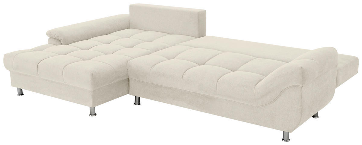 ECKSOFA in Flachgewebe, Mikrofaser Creme  - Chromfarben/Creme, Design, Kunststoff/Textil (198/312cm) - Livetastic
