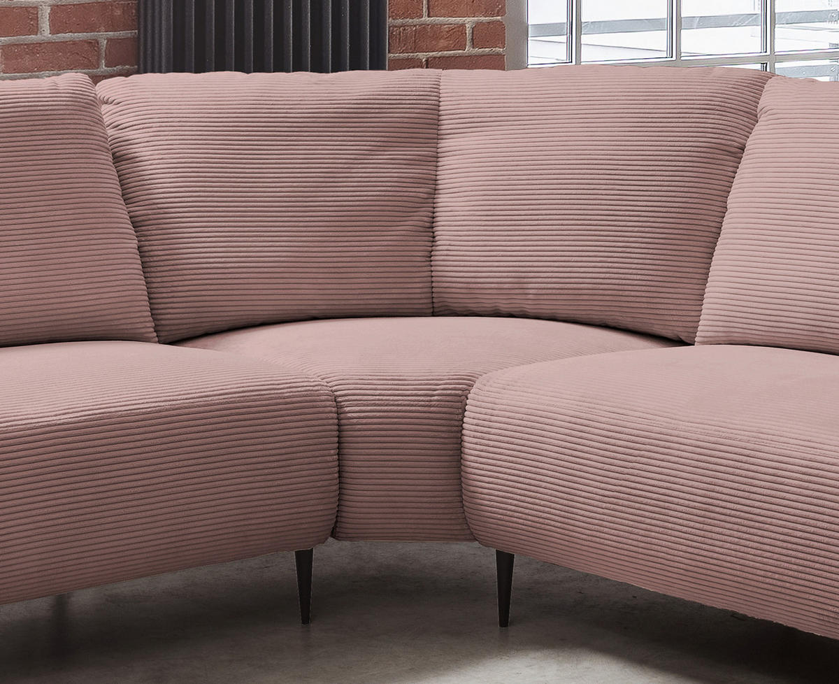 ECKSOFA Rosa Cord  - Schwarz/Rosa, Design, Textil/Metall (256/256cm) - Livetastic