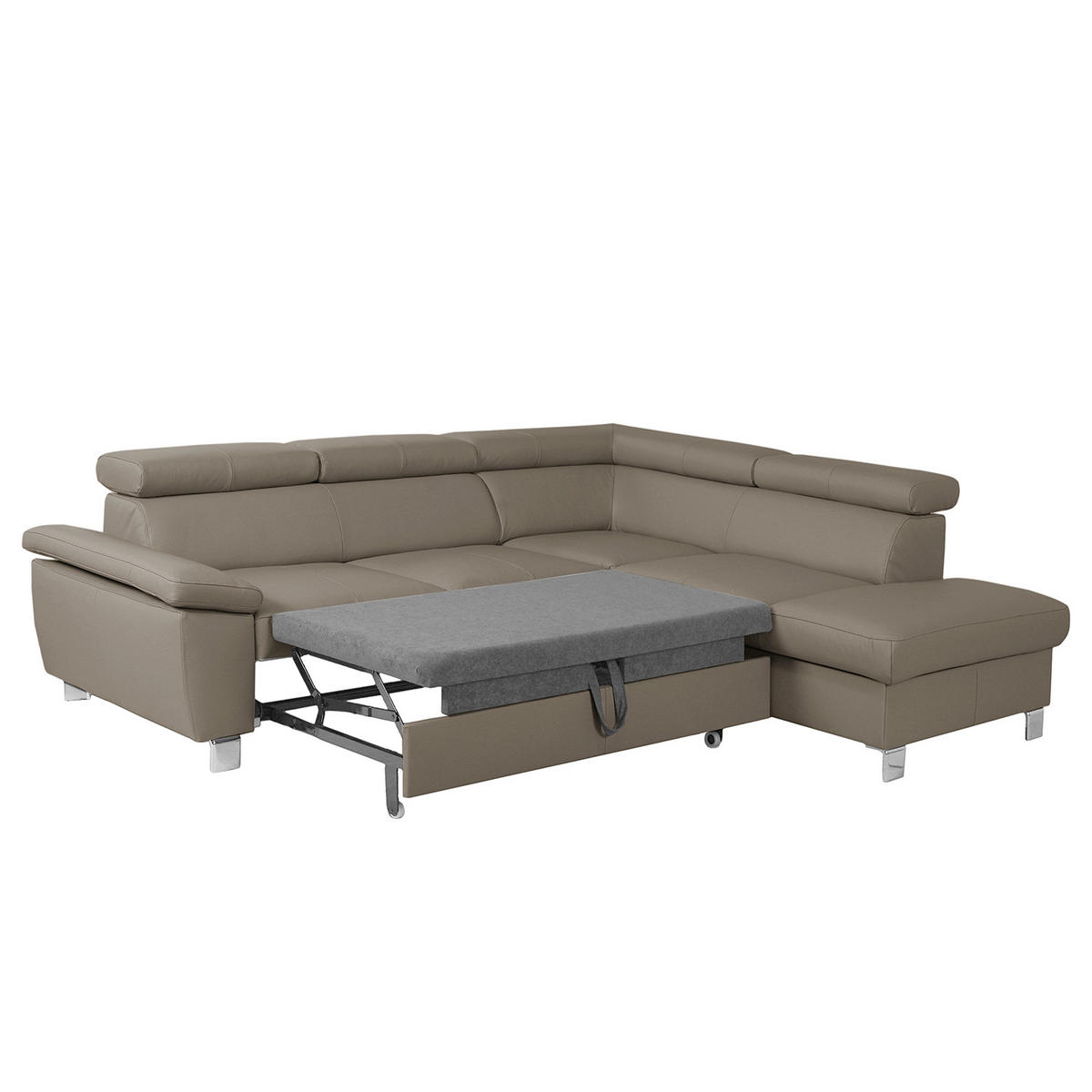 ECKSOFA Hellgrau Echtleder Lederlook  - Chromfarben/Hellgrau, Design, Leder/Textil (248/208cm) - Livetastic