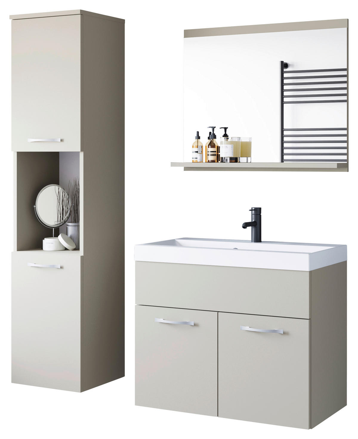 BADEZIMMER 4-teilig  in  - Kaschmir/Beige, LIFESTYLE, Holzwerkstoff/Metall (90,2/132,8/35cm) - P & B