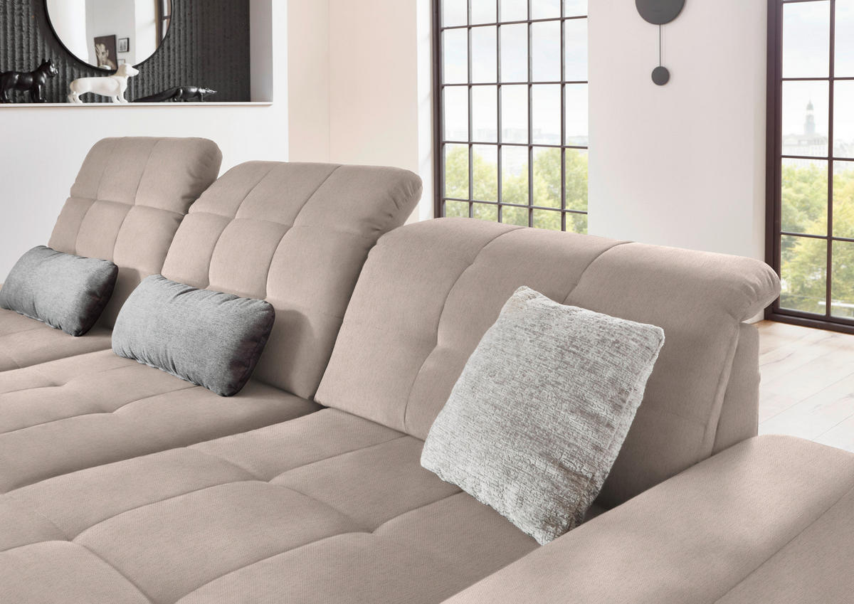 ECKSOFA in Flachgewebe Naturfarben  - Schwarz/Naturfarben, Design, Textil/Metall (309/190cm) - Beldomo Style