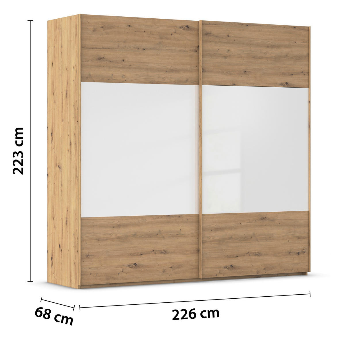 SCHWEBETÜRENSCHRANK 226/223/68 cm 2-türig Weiß, Eiche Artisan  - Eichefarben/Weiß, Design, Glas/Holzwerkstoff (226/223/68cm) - Xora