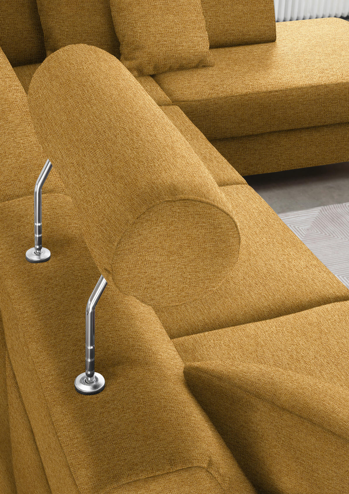 WOHNLANDSCHAFT in Webstoff Honig  - Schwarz/Honig, Design, Holz/Textil (165/296/198cm) - Xora