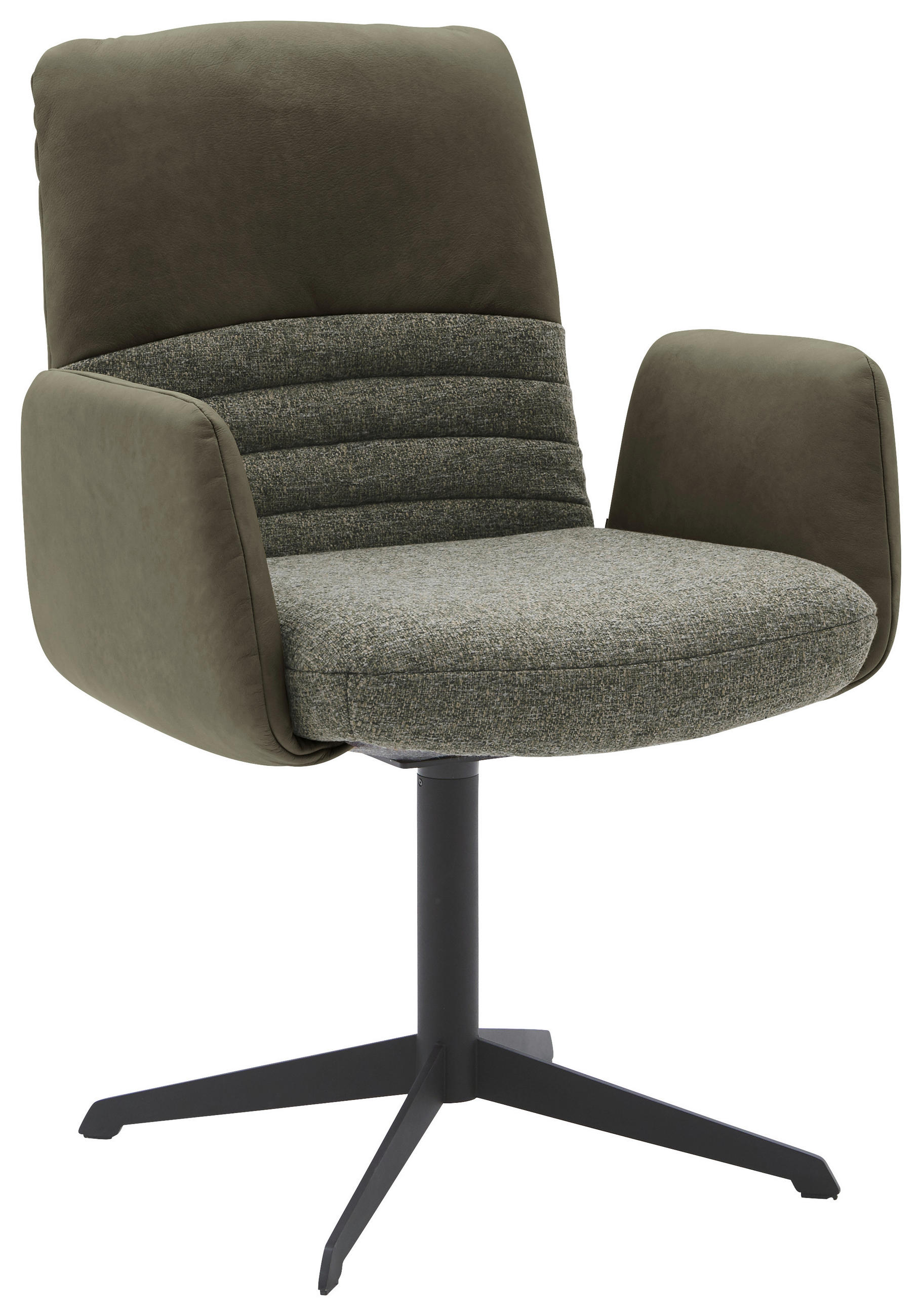 ARMLEHNSTUHL  Lederauswahl, Stoffauswahl, inklusive Armlehnen, Sitzfläche 180° drehbar Flachgewebe Echtleder  - Dunkelgrün/Schwarz, Design, Leder/Textil (64/93/69cm) - Dieter Knoll