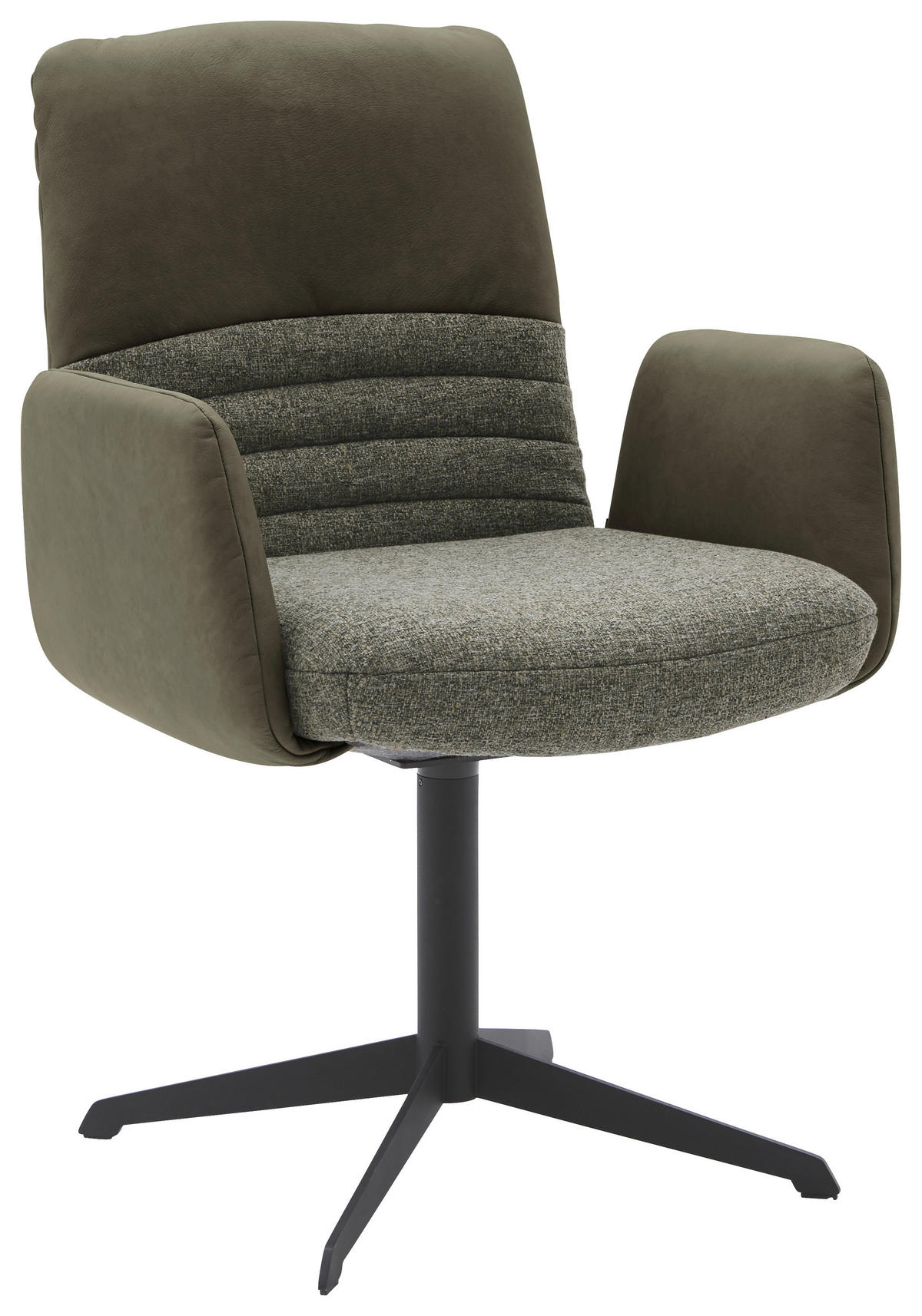 ARMLEHNSTUHL  Lederauswahl, Stoffauswahl, inklusive Armlehnen, Sitzfläche 180° drehbar Flachgewebe Echtleder  - Dunkelgrün/Schwarz, Design, Leder/Textil (64/93/69cm) - Dieter Knoll