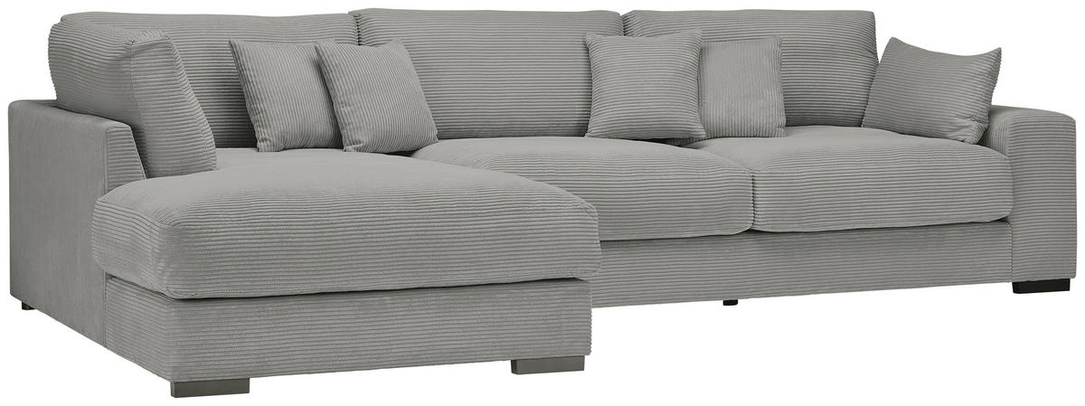 ECKSOFA in Cord Grau  - Schwarz/Grau, Design, Kunststoff/Textil (205/340cm) - Lomoco