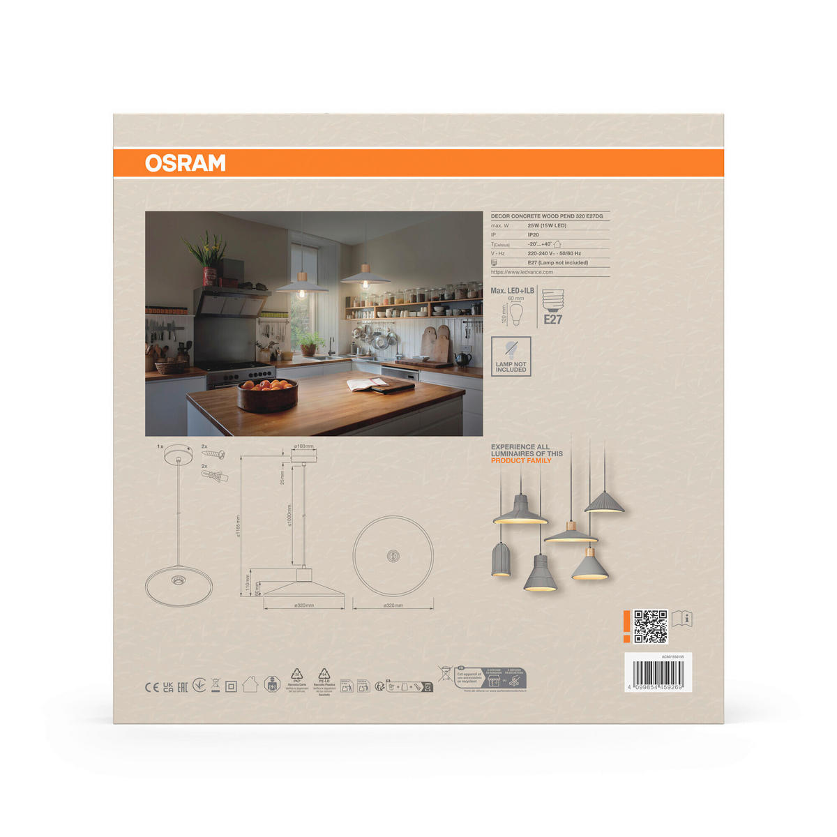HÄNGELEUCHTE 32/116.50 cm  - Dunkelgrau/Naturfarben, Basics, Holz/Stein (32/116.50cm) - Osram