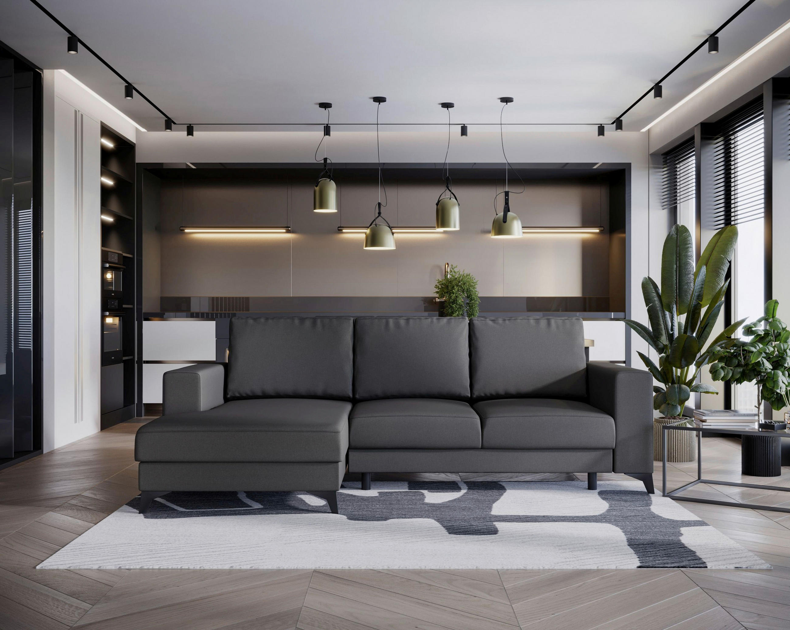 ECKSOFA in Flachgewebe Grau  - Schwarz/Grau, Design, Textil/Metall (156/244cm) - Livetastic