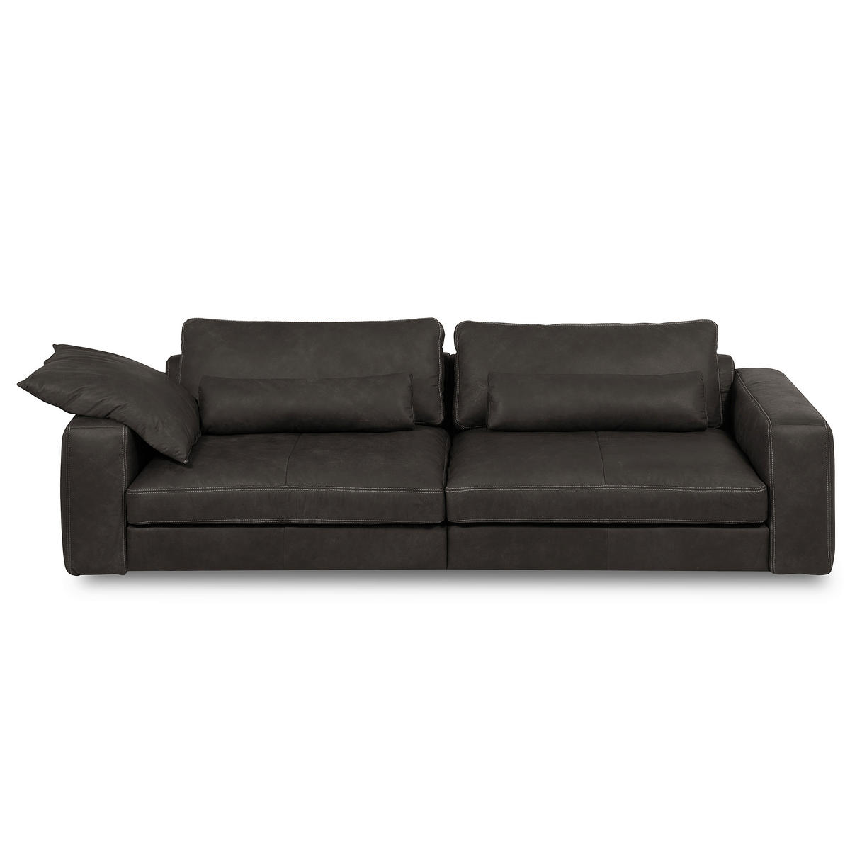 3-SITZER-SOFA  in Echtleder Dunkelgrau   - Dunkelgrau/Beige, Design, Leder/Kunststoff (300/85/123cm) - Livetastic