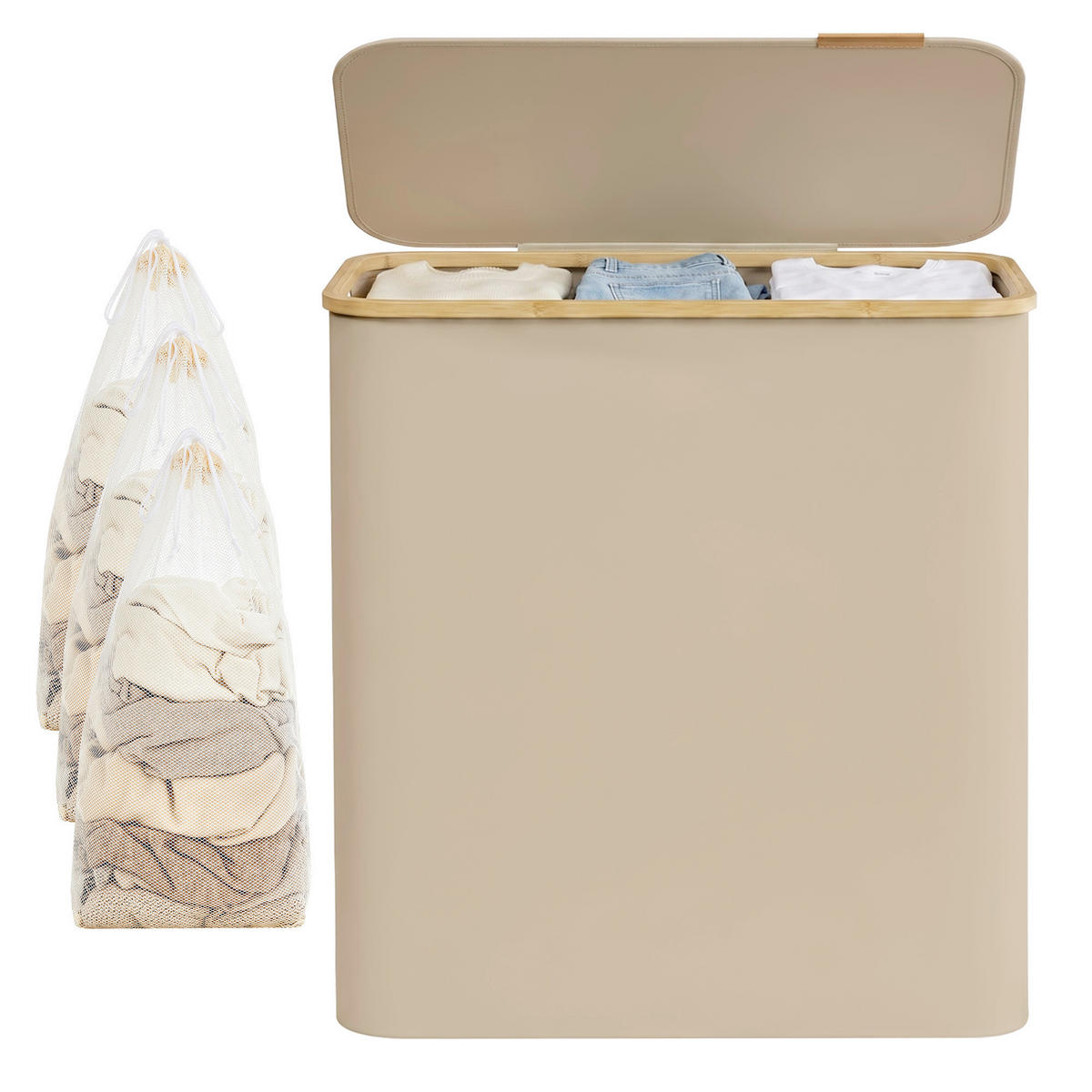 WÄSCHEKORB - Taupe, Trend, Textil/Metall (60/70,5/38,5cm) - Boxxx