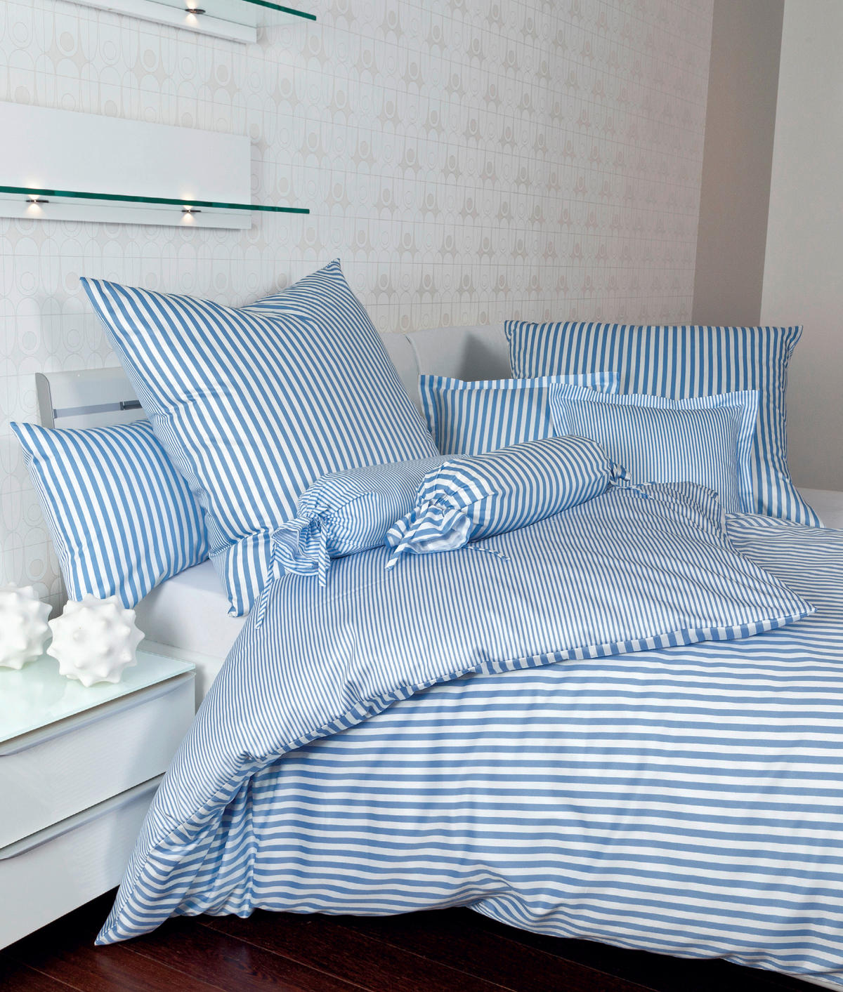 WENDEBETTWÄSCHE Giorgio Makosatin 135/200 cm  - Weiß/Hellblau, KONVENTIONELL, Textil (135/200cm) - Janine