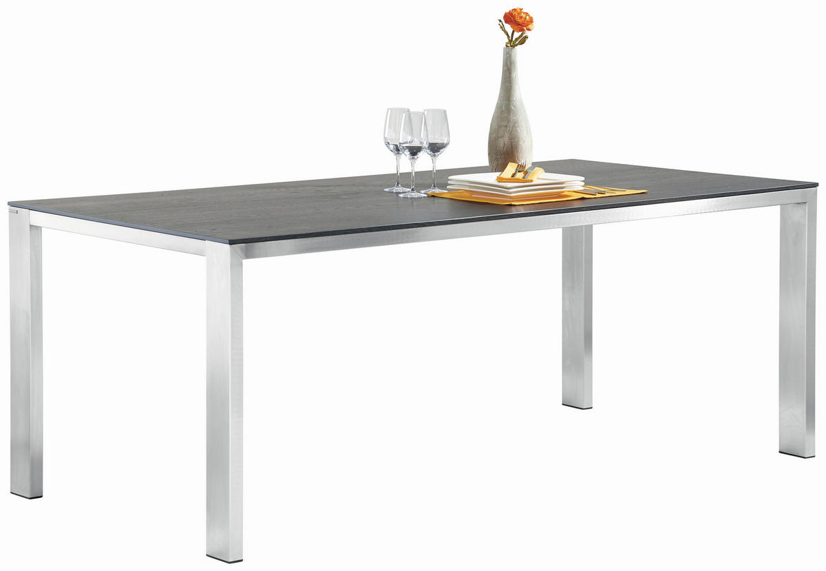 ESSTISCH Eiche massiv rechteckig Eichefarben, Edelstahlfarben  - Edelstahlfarben/Eichefarben, Design, Holz/Metall (200/100/77cm) - Musterring