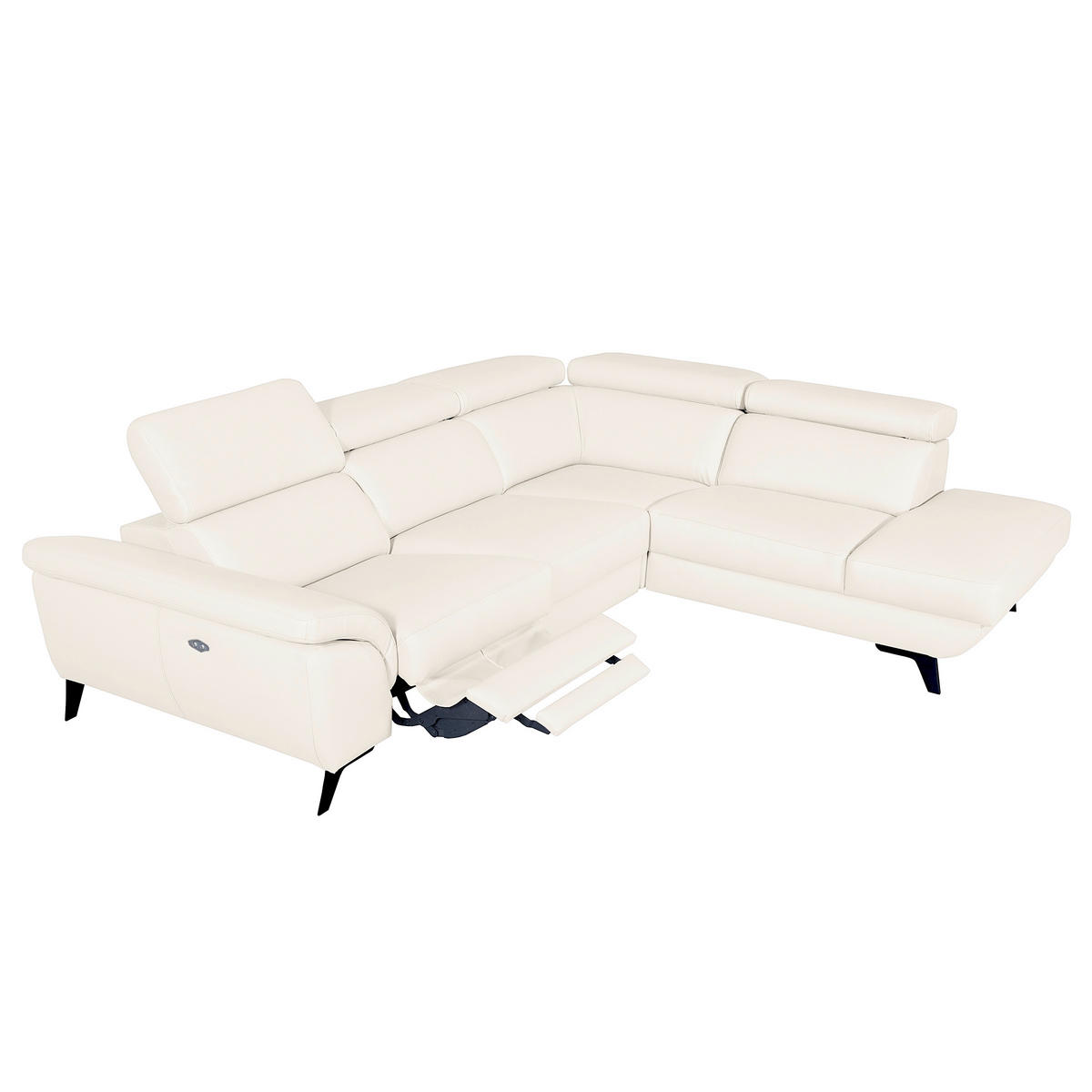 ECKSOFA DALLAS in Echtleder Creme  283/228 cm  - Creme/Schwarz, Design, Leder/Metall (283/228cm) - Livetastic