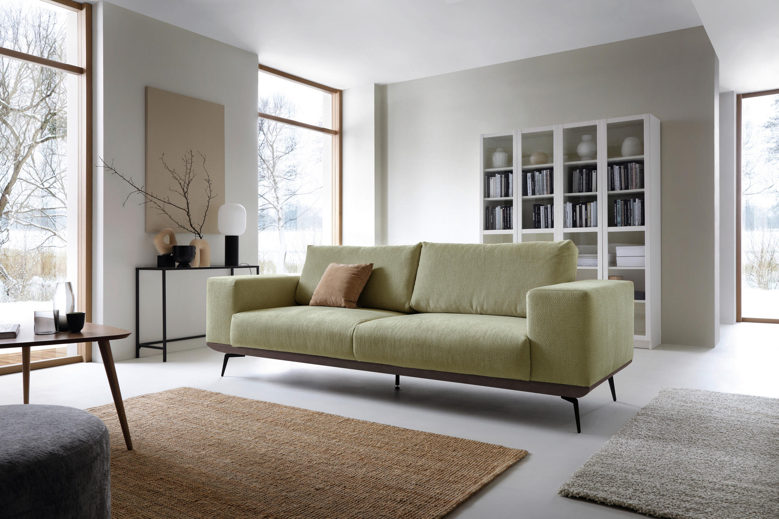 2-SITZER-SOFA in Chenille Mintgrün  - Beige/Schwarz, Design, Holz/Textil (260/87/95cm) - MID.YOU