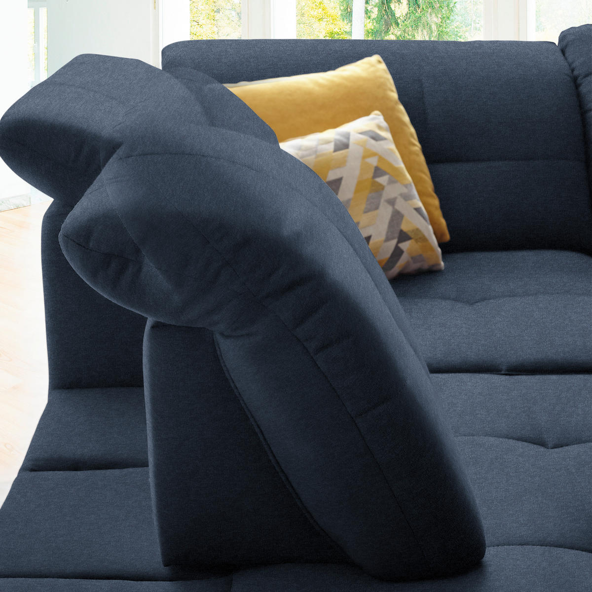 ECKSOFA in Chenille Dunkelblau  240/308 cm  - Schwarz/Dunkelblau, Design, Textil/Metall (240/308cm) - Xora
