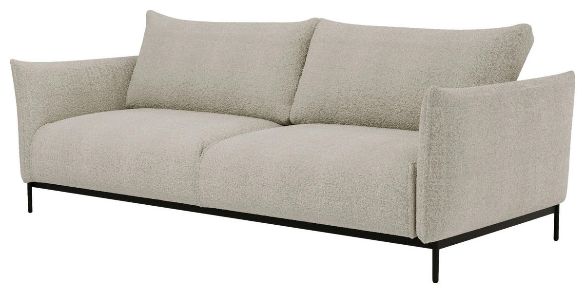 SOFA in Chenille Creme  - Creme/Schwarz, Design, Textil/Metall (223/96/95cm) - Livetastic