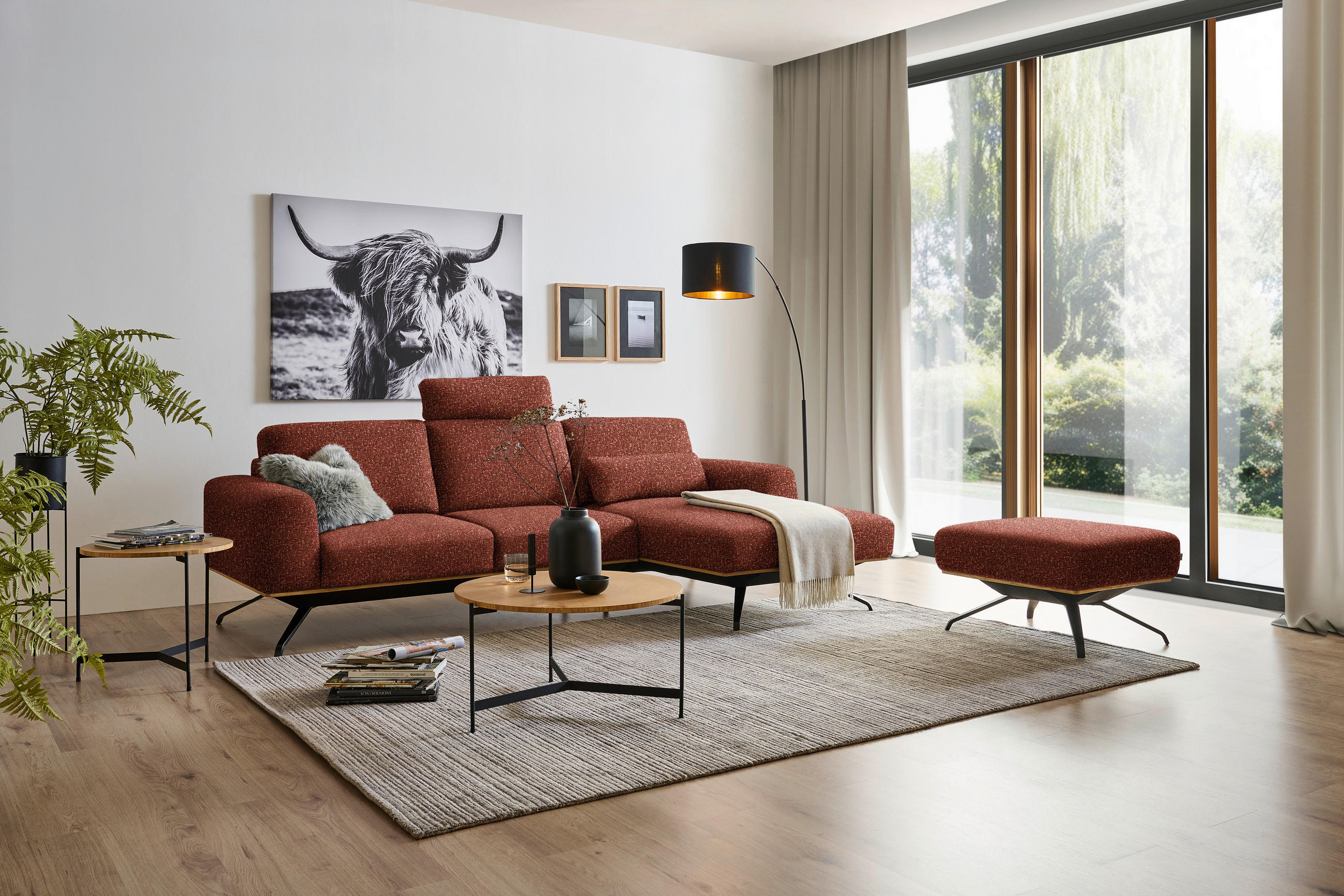 ECKSOFA in Struktur Rostfarben  - Rostfarben/Schwarz, Design, Textil/Metall (262/157cm) - Novel