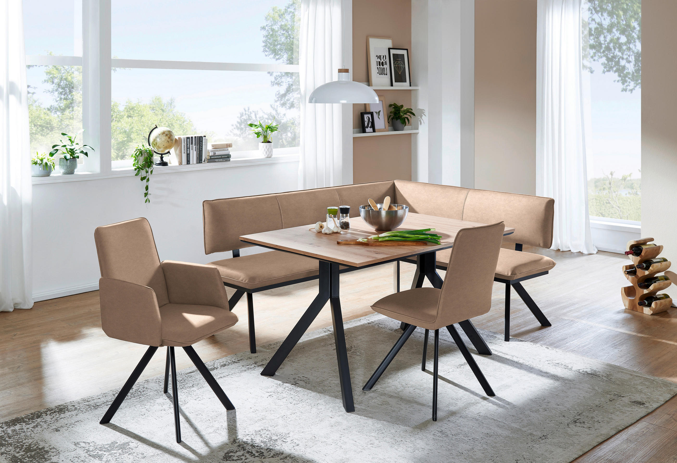 STUHL  in Eisen Lederlook, Mikrofaser  - Beige/Schwarz, Modern, Textil/Metall (47/92/60cm) - Cantus