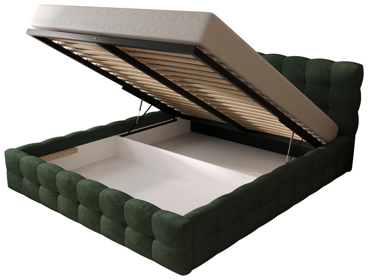 POLSTERBETT 180/200 cm,  in Waldgrün, gepolstertes Kopfteil, Bettkasten,  - Waldgrün/Schwarz, MODERN, Holz/Kunststoff (180/200cm) - Chameo