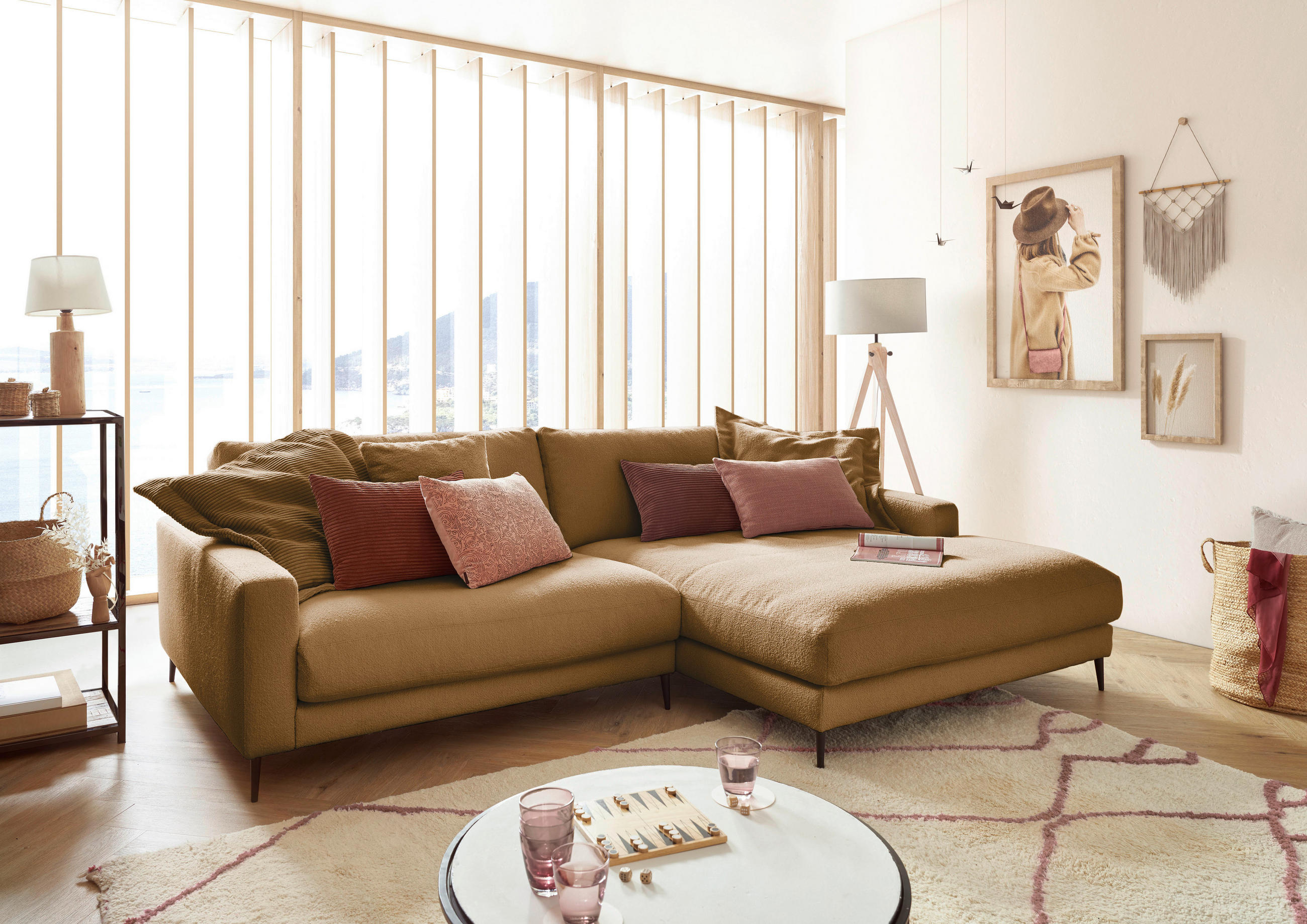 ECKSOFA in Flachgewebe Currygelb  - Currygelb/Schwarz, Design, Textil/Metall (272/190cm) - Lomoco