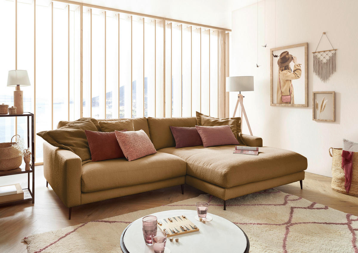 ECKSOFA in Flachgewebe Currygelb  - Currygelb/Schwarz, Design, Textil/Metall (272/190cm) - Lomoco