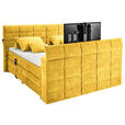 BOXSPRINGBETT 180/200 cm,  in Gelb, Matratze, Topper, motorische Verstellbarkeit, Fernbedienung, unterschiedliche Matratzenhärtegrade je Bettseite, Wendematratze mit unterschiedlichen Härtegraden, H2 + H3 = mittel + fest  - Gelb, KONVENTIONELL, Textil (18