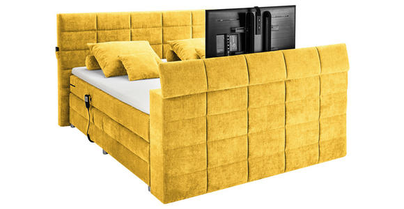 BOXSPRINGBETT 180/200 cm,  in Gelb, Matratze, Topper, motorische Verstellbarkeit, Fernbedienung, unterschiedliche Matratzenhärtegrade je Bettseite, Wendematratze mit unterschiedlichen Härtegraden, H2 + H3 = mittel + fest  - Gelb, KONVENTIONELL, Textil (18