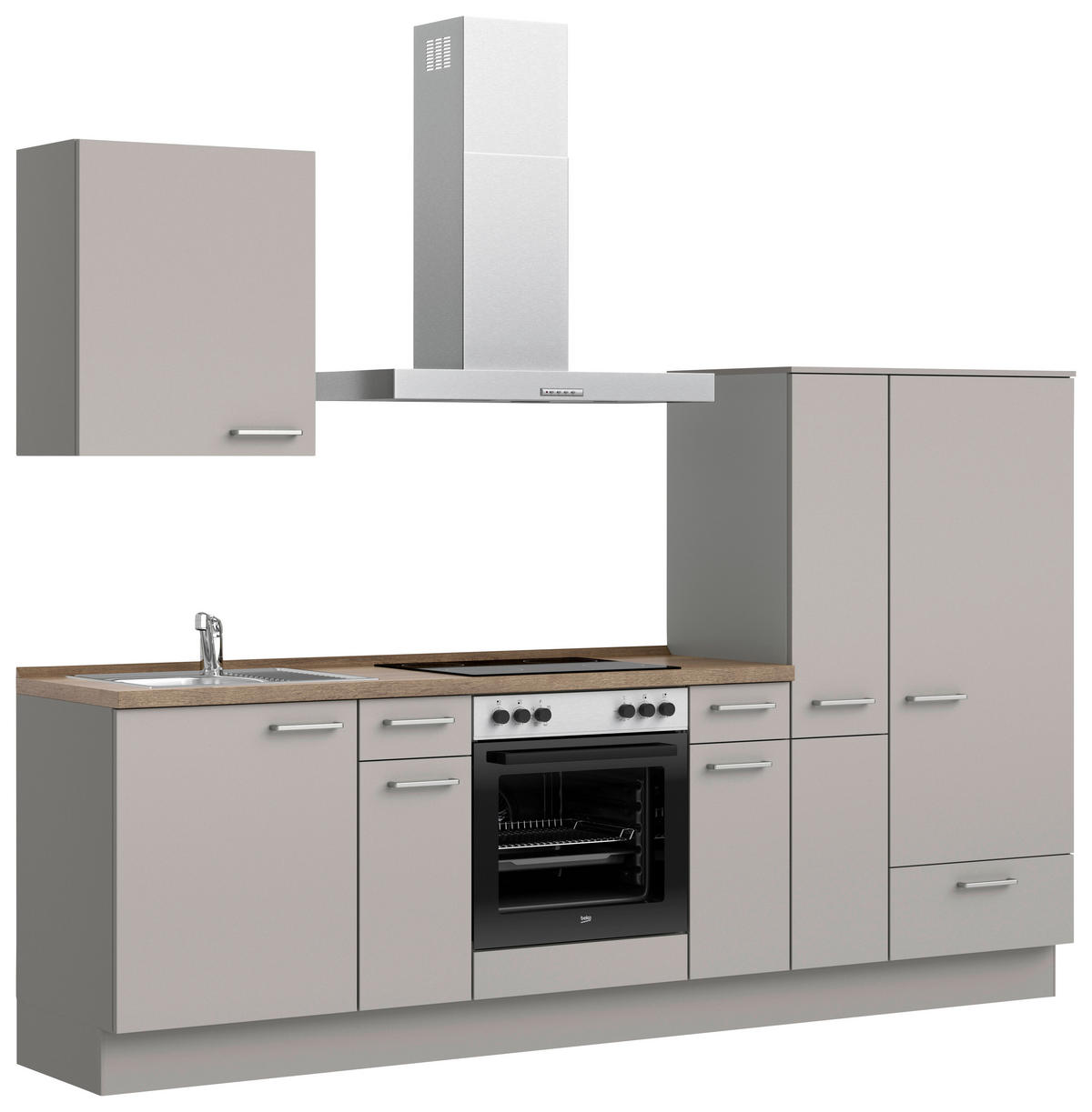 KÜCHENBLOCK 270 cm   in Grau, Eiche dunkel  - Eiche dunkel/Edelstahlfarben, MODERN, Holzwerkstoff/Metall (270cm) - Nobilia