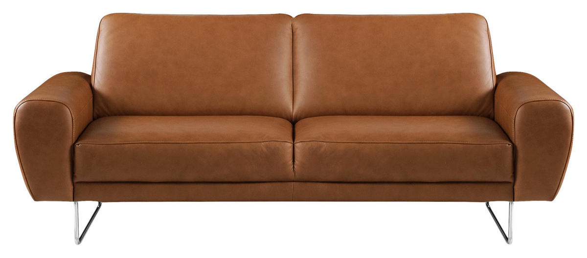 2-SITZER-SOFA in Echtleder Cognac  - Chromfarben/Cognac, Design, Leder/Metall (177/85/92cm) - Livetastic