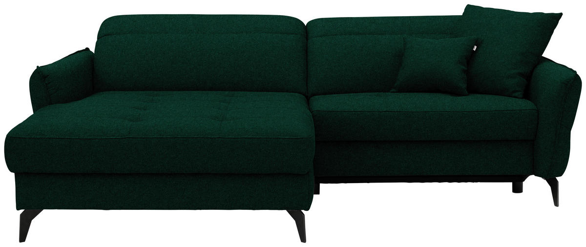 ECKSOFA Flachgewebe Waldgrün  - Waldgrün/Schwarz, Design, Textil/Metall (175/246cm) - Celina