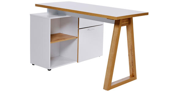 ECKSCHREIBTISCH 120-130/55-95/76,2 cm in Weiß, Eichefarben - Eichefarben/Weiß, MODERN, Holzwerkstoff/Metall (120-130/55-95/76,2cm) - Novel
