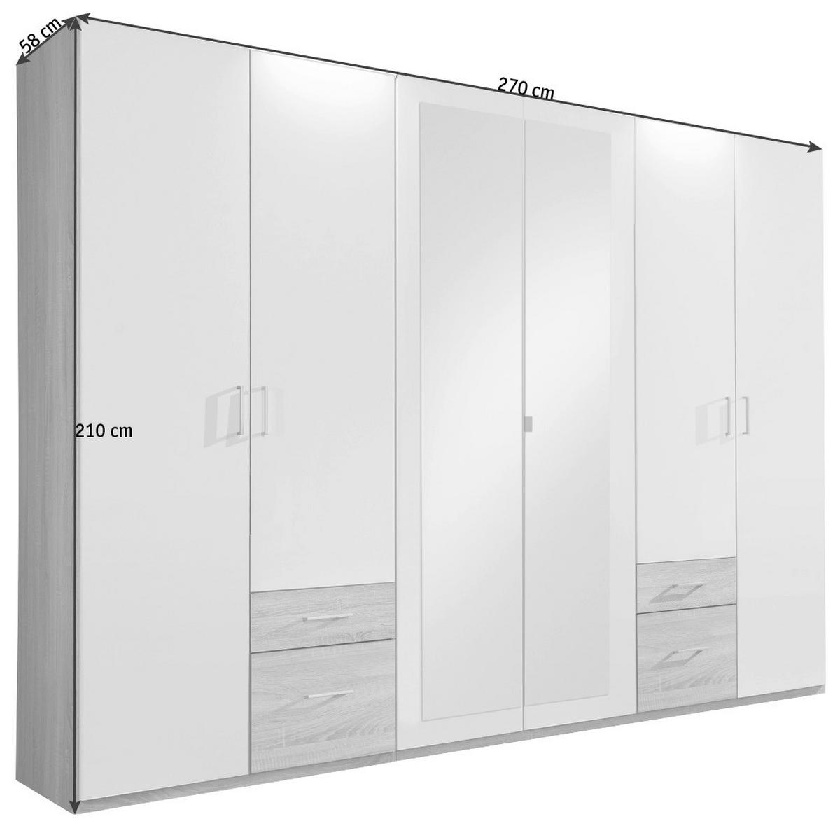 DREHTÜRENSCHRANK 270/210/58 cm 6-türig Graphitfarben, Eichefarben  - Eichefarben/Silberfarben, Design, Glas/Holzwerkstoff (270/210/58cm) - MID.YOU
